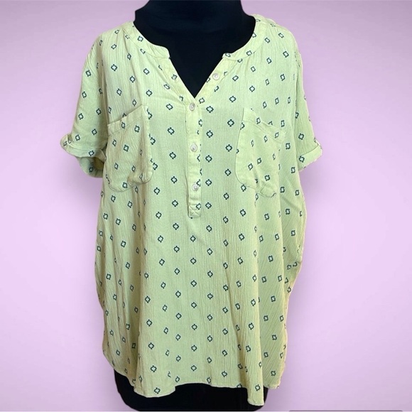 Sonoma Light Green Short Sleeve Patterned Blouse XL - Picture 1 of 10